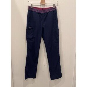 Med Couture Touch Scrubs Yoga 2 Cargo Pocket Sz S Pants Navy Pink *pink Stain*